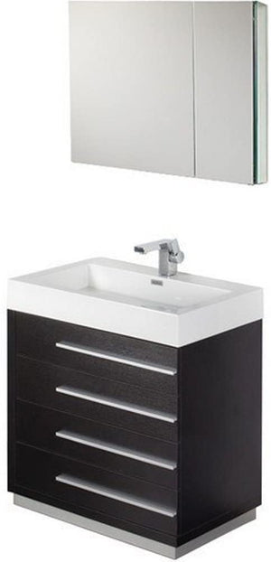 Fresca FVN8030BW Fresca Livello 30" Black Modern Bathroom Vanity w/ Medicine Cabinet