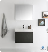 Fresca FCB8007BW Fresca Mezzo 30" Black Wall Hung Modern Bathroom Cabinet