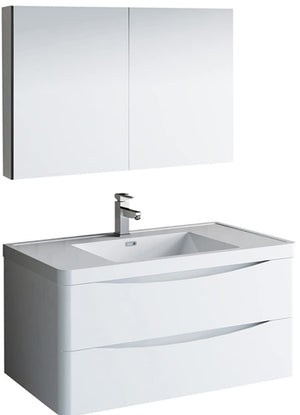 Fresca FVN9040WH Fresca Tuscany 40" Glossy White Wall Hung Modern Bathroom Vanity w/ Medicine Cabinet