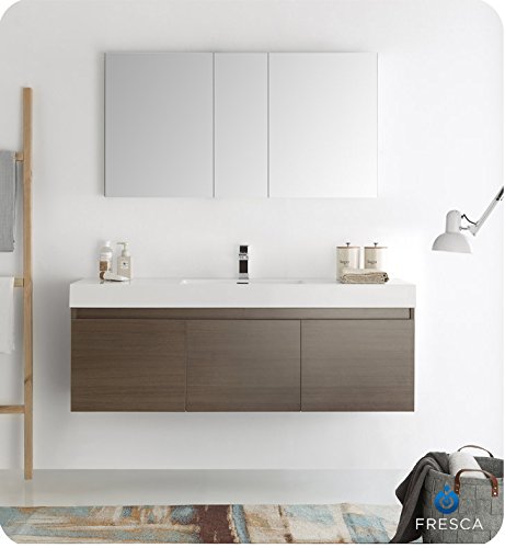 Fresca FVN8041GO Fresca Mezzo 60" Gray Oak Wall Hung Single Sink Modern Bathroom Vanity w/ Medicine Cabinet