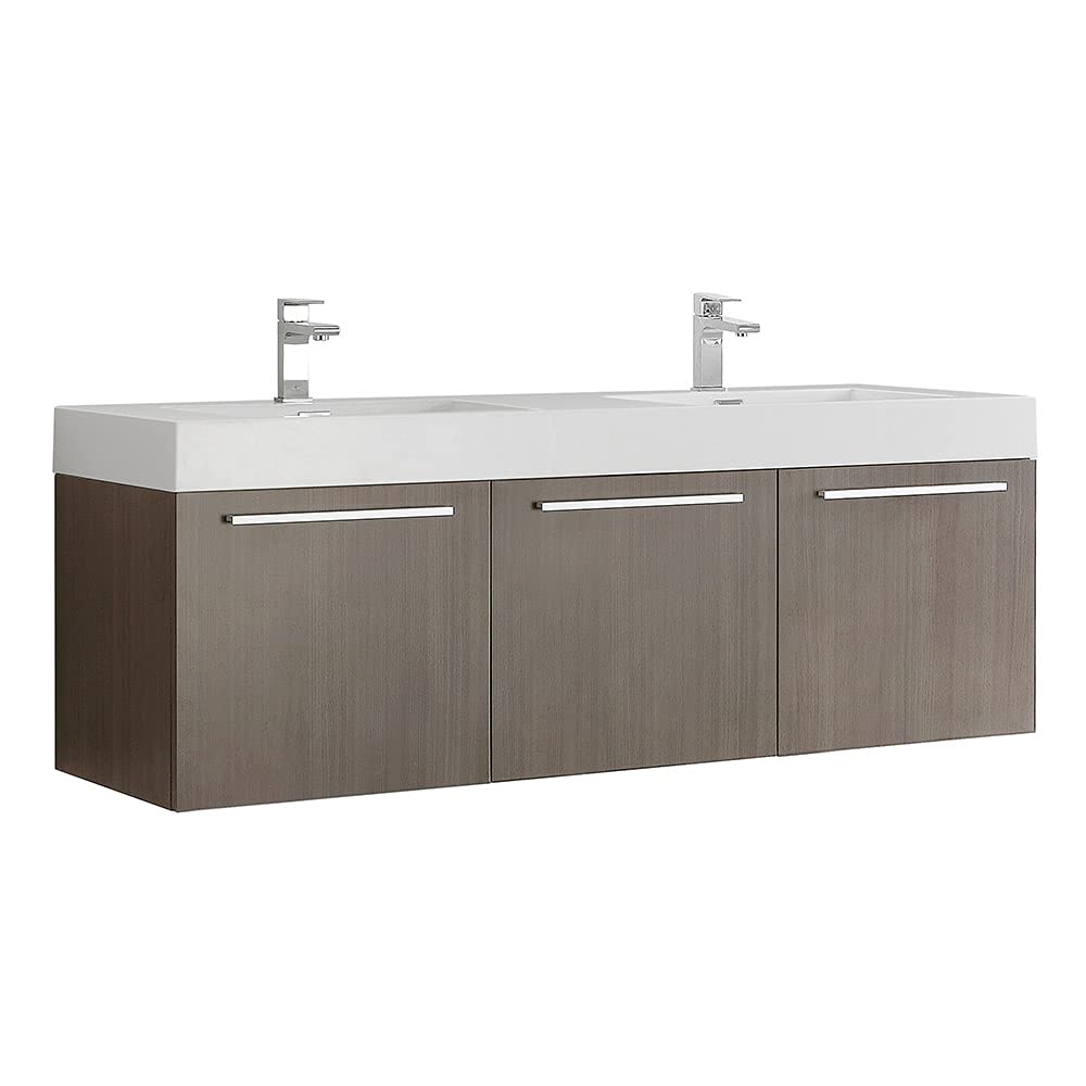 Fresca FCB8093GO-D Fresca Vista 60" Gray Oak Wall Hung Double Sink Modern Bathroom Cabinet