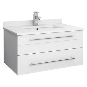 Fresca FCB6130WH-VSL-CWH-V Fresca Lucera 30" White Wall Hung Modern Bathroom Cabinet w/ Top & Vessel Sink