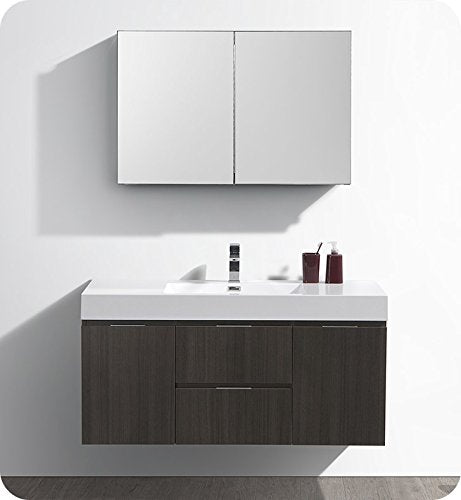 Fresca FVN8348GO Fresca Valencia 48" Gray Oak Wall Hung Modern Bathroom Vanity w/ Medicine Cabinet