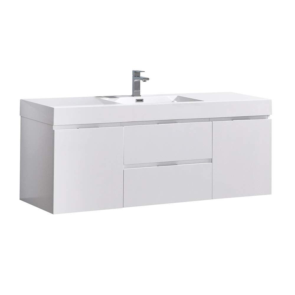 Fresca FCB8360WH-I Fresca Valencia 60" Glossy White Wall Hung Modern Bathroom Vanity