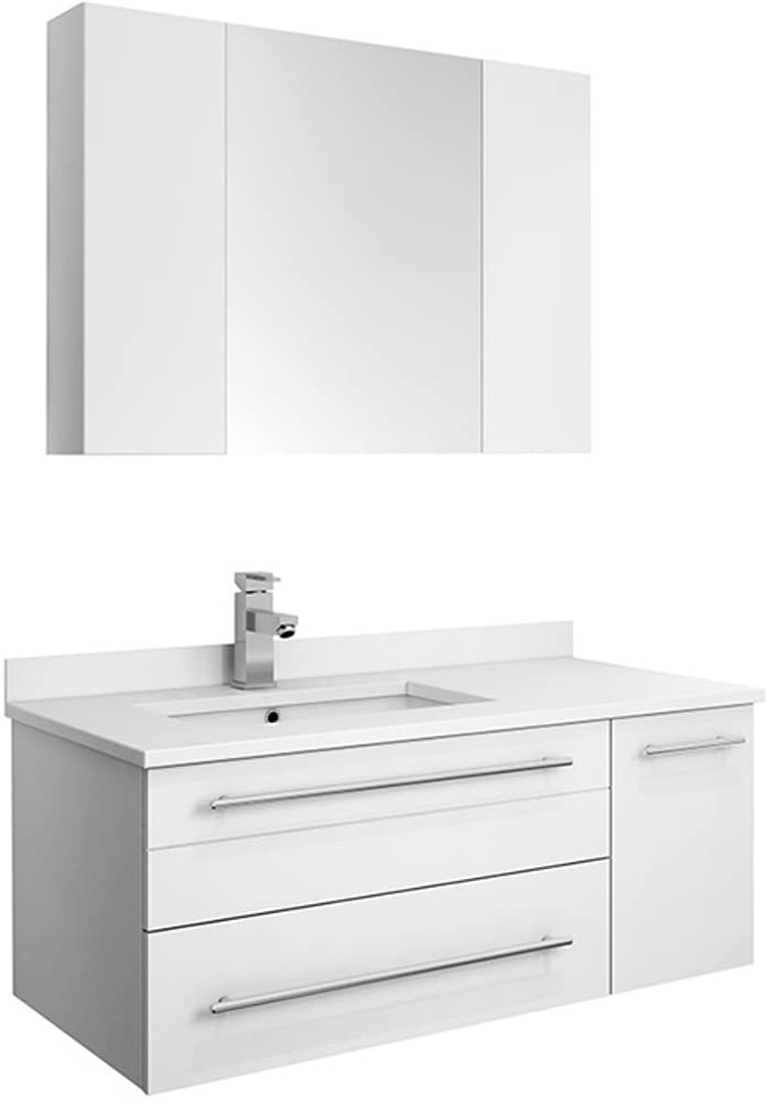 Fresca FVN6136WH-UNS-L Fresca Lucera 36" White Wall Hung Undermount Sink Modern Bathroom Vanity w/ Medicine Cabinet - Left Version