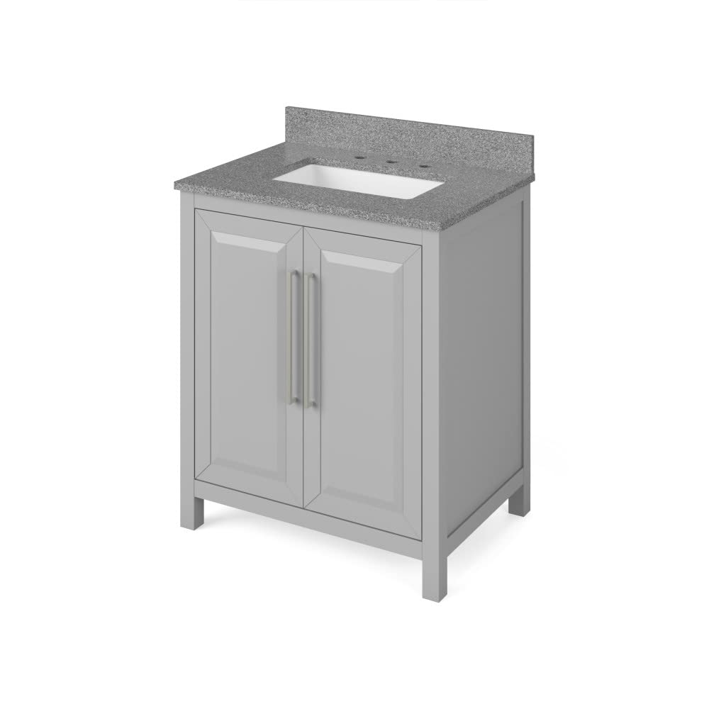 Jeffrey Alexander VKITCAD30GRSGR 30" Grey Cade Vanity, Steel Grey Cultured Marble Vanity Top, undermount rectangle bowl