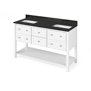 Jeffrey Alexander VKITADL60WHBGR 60" White Adler Vanity, double bowl, Black Granite Vanity Top, two undermount rectangle bowls