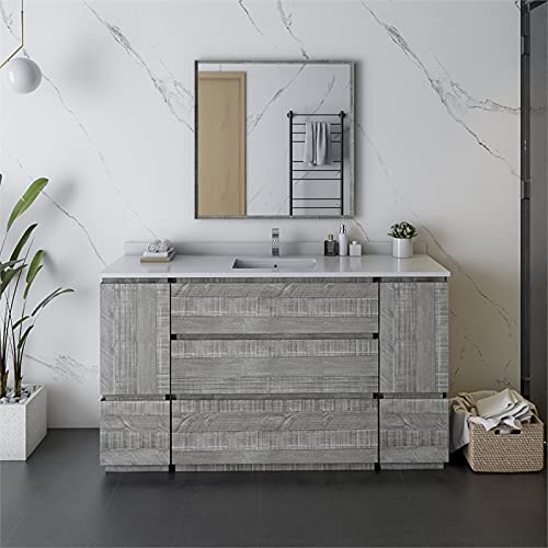 Fresca FVN31-123612ASH-FC Fresca Formosa 60" Floor Standing Single Sink Modern Bathroom Vanity w/ Mirror in Ash