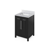 Jeffrey Alexander VKITCAD24BKWCR 24" Black Cade Vanity, White Carrara Marble Vanity Top, undermount rectangle bowl