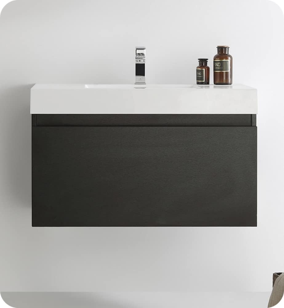 Fresca FCB8008BW Fresca Mezzo 36" Black Wall Hung Modern Bathroom Cabinet