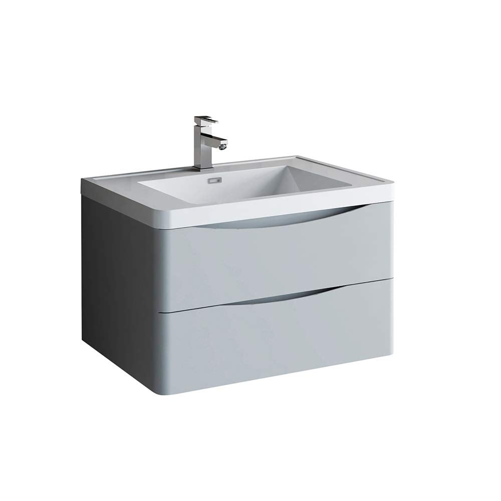 Fresca FCB9032GRG-I Fresca Tuscany 32" Glossy Gray Wall Hung Modern Bathroom Cabinet w/ Integrated Sink