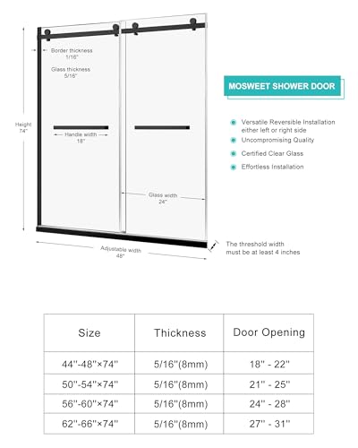 Milano Double Sliding Shower Door, 60 in.W x 74 in.H Framed Shower Door 5/16"(8mm) Clear Tempered Glass, 18 inch Pull Handle, Stainless Steel Hardware, Matte Black Finished