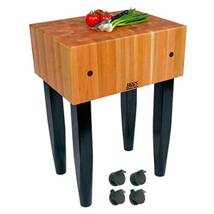 John Boos RN-LB2424-C RN-LBXX Rouge et Noir Le Bloc Prep Table with Butcher Block Top Casters: Included, Base Finish: Standard Varnique, Size: 24" W x D