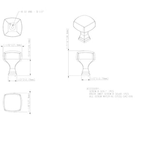 Jeffrey Alexander 278BNBDL 1-1/8" Overall Length Brushed Pewter Square Audrey Cabinet Knob