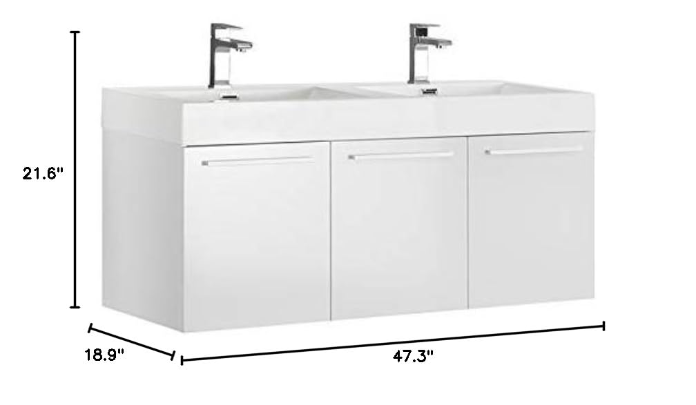Fresca FCB8092WH-D-I Fresca Vista 48" White Wall Hung Double Sink Modern Bathroom Cabinet w/ Integrated Sink