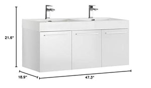 Fresca FCB8092WH-D-I Fresca Vista 48" White Wall Hung Double Sink Modern Bathroom Cabinet w/ Integrated Sink