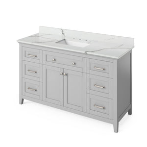 Jeffrey Alexander VKITCHA60SGRCQR 60" Grey Chatham Vanity, Calacatta Vienna Quartz Vanity Top, undermount rectangle bowl