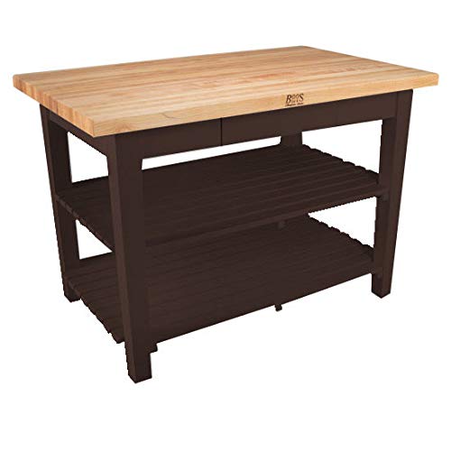 John Boos C6024-D-2S-WT Classic Country Worktable, 60" W x 24" D 35" H, with Drawer and 2 Shelves, Walnut Stain