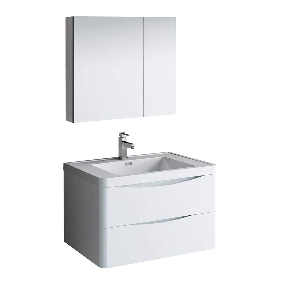 Fresca FVN9032WH Fresca Tuscany 32" Glossy White Wall Hung Modern Bathroom Vanity w/ Medicine Cabinet