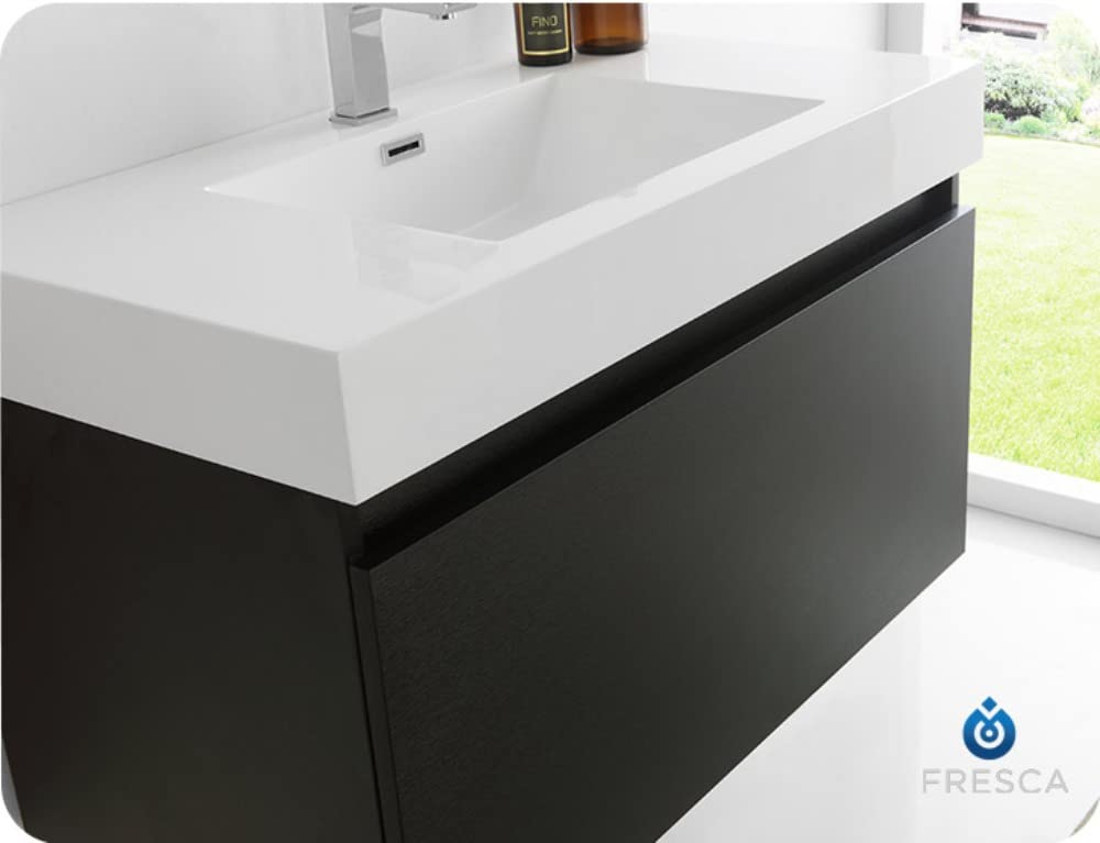 Fresca FVN8008BW Fresca Mezzo 36" Black Wall Hung Modern Bathroom Vanity w/ Medicine Cabinet