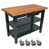 John Boos OC4825C-D-2S-BK Oak Table Block With 2 Shelves 1 Drawer, and Casters, 48" W x 25" D 35" H, Black