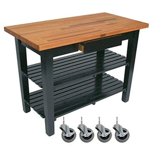 John Boos OC4830C-D-2S-BK Oak Table Block With 2 Shelves 1 Drawer, and Casters, 48