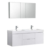 Fresca FVN8360WH-D Fresca Valencia 60" Glossy White Wall Hung Double Sink Modern Bathroom Vanity w/ Medicine Cabinet