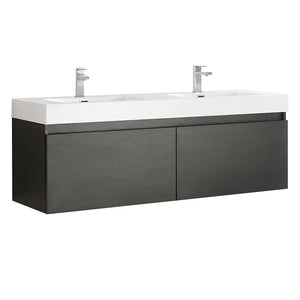 Fresca FCB8042BW-I Fresca Mezzo 60" Black Wall Hung Double Sink Modern Bathroom Cabinet w/ Integrated Sink
