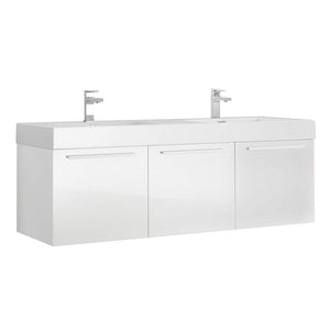 Fresca FCB8093WH-D-I Fresca Vista 60" White Wall Hung Double Sink Modern Bathroom Cabinet w/ Integrated Sink