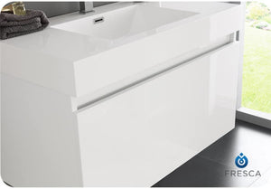 Fresca FVN8008WH Fresca Mezzo 36" White Wall Hung Modern Bathroom Vanity w/ Medicine Cabinet
