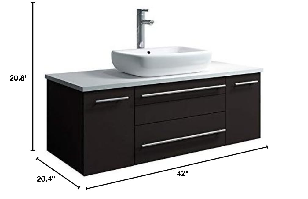 Fresca FCB6142ES-VSL-CWH-V Fresca Lucera 42" Espresso Wall Hung Modern Bathroom Cabinet w/ Top & Vessel Sink