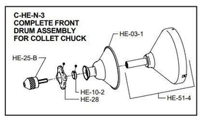 General Wire HE-25-28-B Collet Chuck & Handle Assembly (Includes HE-25-B & HE-28)