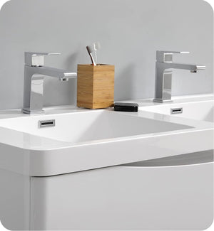 Fresca FVN9148WH-D Fresca Tuscany 48" Glossy White Free Standing Double Sink Modern Bathroom Vanity w/ Medicine Cabinet