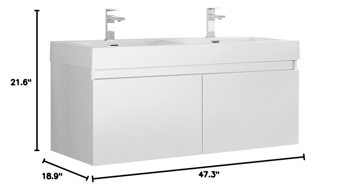Fresca FCB8012WH-I Fresca Mezzo 48" White Wall Hung Double Sink Modern Bathroom Cabinet w/ Integrated Sink