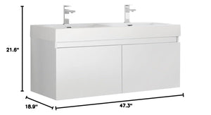 Fresca FCB8012WH-I Fresca Mezzo 48" White Wall Hung Double Sink Modern Bathroom Cabinet w/ Integrated Sink