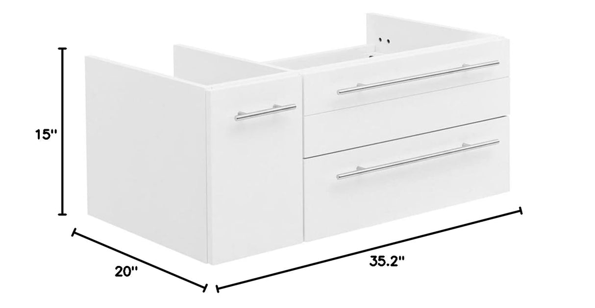 Fresca FCB6136WH-UNS-R Fresca Lucera 36" White Wall Hung Undermount Sink Modern Bathroom Cabinet - Right Version