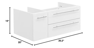 Fresca FCB6136WH-UNS-R Fresca Lucera 36" White Wall Hung Undermount Sink Modern Bathroom Cabinet - Right Version