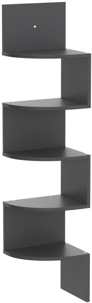 Greenco Corner Shelf, 5 Tier Shelves for Wall Storage, Easy-to-Assemble Floating Wall Mount Shelves for Offices, Bedrooms, Bathrooms, Kitchens, Living Rooms and Dorm Rooms, Espresso Finish