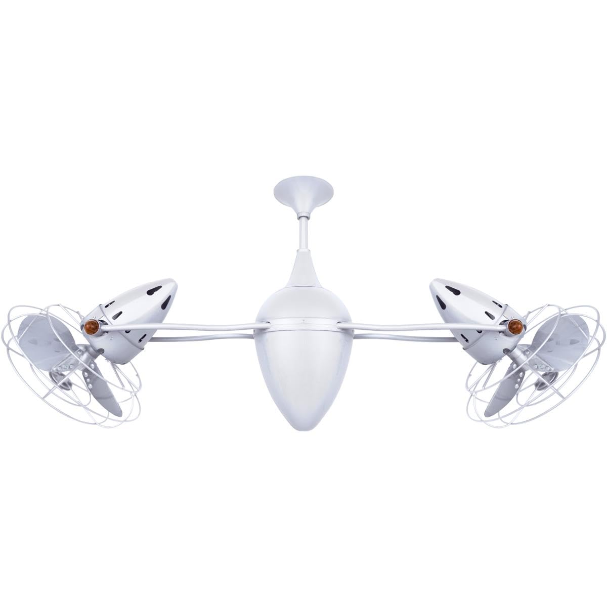 Matthews Fan AR-WH-MTL Ar Ruthiane 360° dual headed rotational ceiling fan in gloss white finish with metal blades.