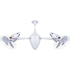 Matthews Fan AR-WH-MTL Ar Ruthiane 360° dual headed rotational ceiling fan in gloss white finish with metal blades.