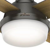Hunter Fan Dempsey Low Profile Ceiling Fans with Lights and Remote, Flush Mount Ceiling Fan with Lights, Metal, Brushed Nickel Finish, 44 Inch LED