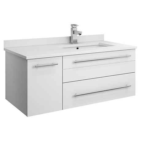 Fresca FCB6136WH-UNS-R-CWH-U Fresca Lucera 36" White Wall Hung Modern Bathroom Cabinet w/ Top & Undermount Sink - Right Version