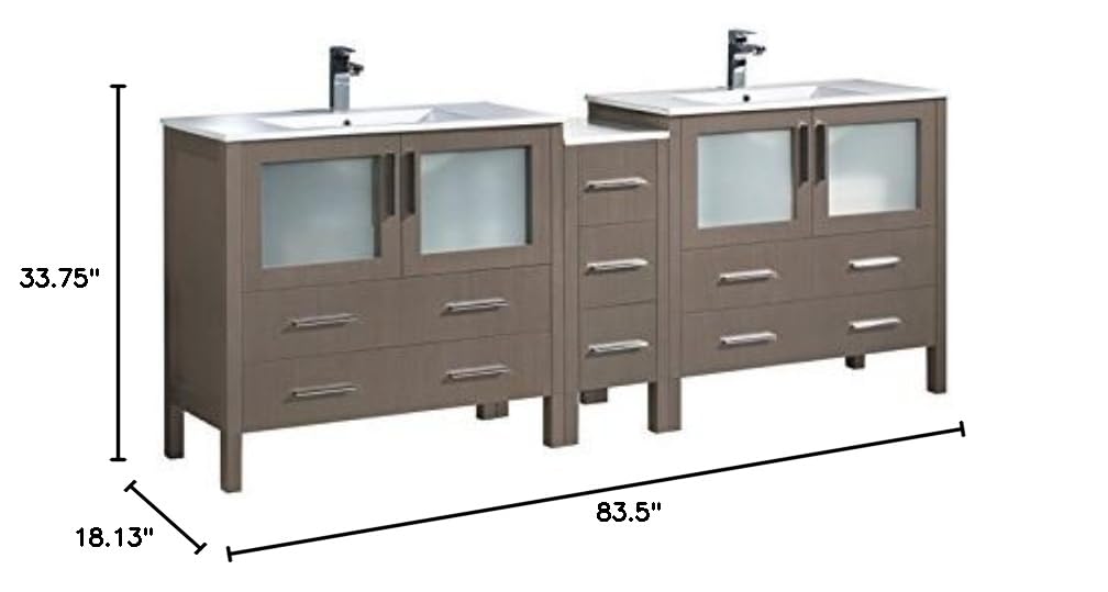 Fresca FCB62-361236GO-I Fresca Torino 84" Gray Oak Modern Double Sink Bathroom Cabinets w/ Integrated Sinks