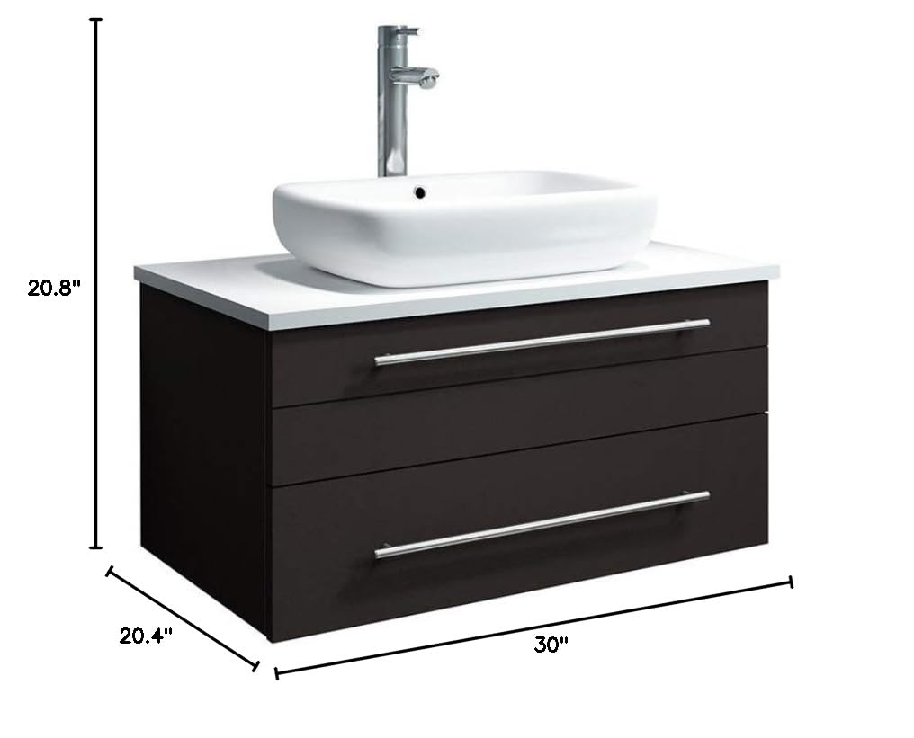 Fresca FCB6130ES-VSL-CWH-V Fresca Lucera 30" Espresso Wall Hung Modern Bathroom Cabinet w/ Top & Vessel Sink