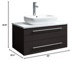 Fresca FCB6130ES-VSL-CWH-V Fresca Lucera 30" Espresso Wall Hung Modern Bathroom Cabinet w/ Top & Vessel Sink