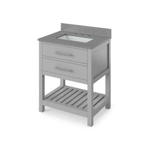 Jeffrey Alexander VKITWAV30GRSGR 30" Grey Wavecrest Vanity, Steel Grey Cultured Marble Vanity Top, undermount rectangle bowl