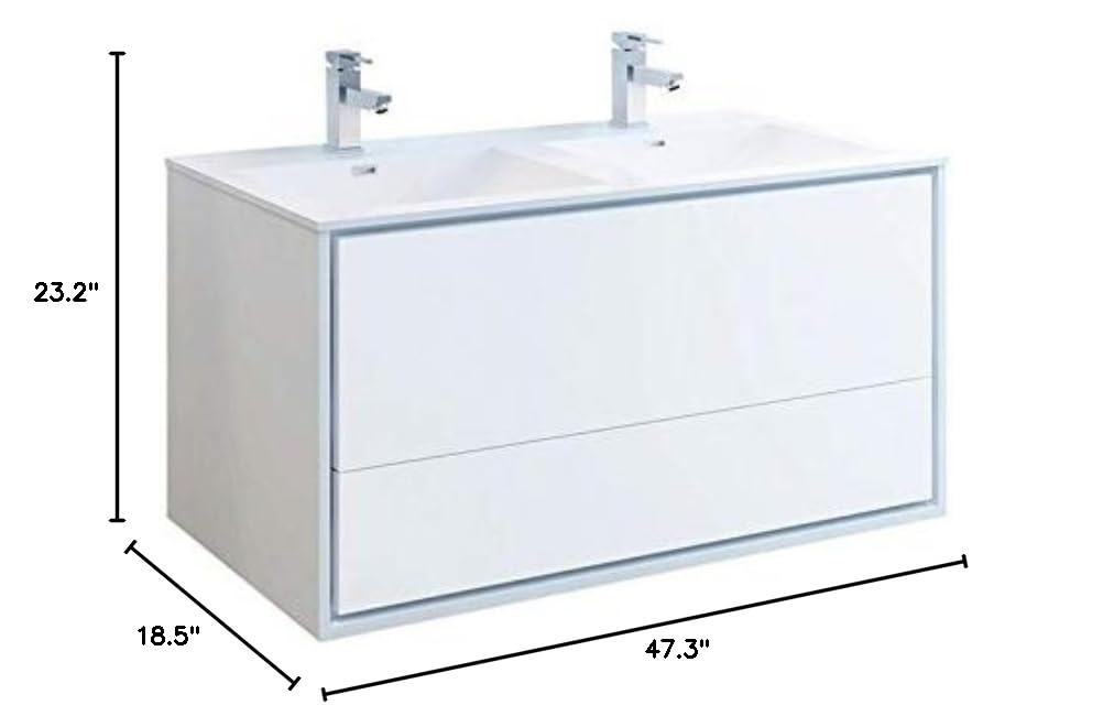 Fresca FCB9248WH-D-I Fresca Catania 48" Glossy White Wall Hung Modern Bathroom Cabinet w/ Integrated Double Sink