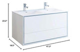 Fresca FCB9248WH-D-I Fresca Catania 48" Glossy White Wall Hung Modern Bathroom Cabinet w/ Integrated Double Sink