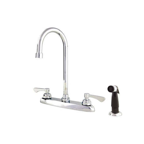 Chrome Commercial Two Handle Kitchen Faucets W/ Gooseneck Spout & SP...