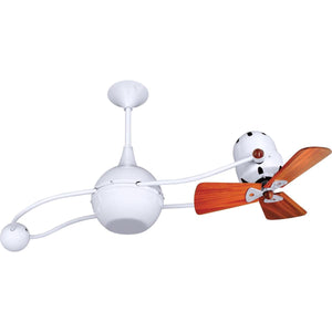 Matthews Fan B2K-WH-WD Brisa 360° counterweight rotational ceiling fan in Gloss White finish with solid sustainable mahogany wood blades.
